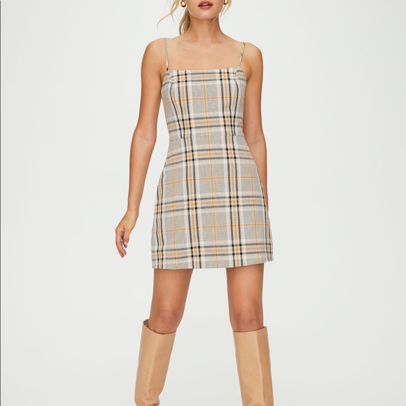 Aritzia Wilfred Tan Plaid Mini Dress - Picture 2 of 10